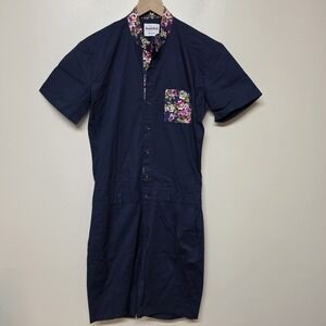 Romper‎ Jack Navy Rose Romper Jumpsuit Mens Small Shorts One Piece button